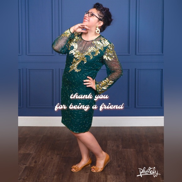 Vintage Green and Gold sparkly gown - Picture 11 of 15